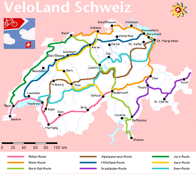 image: Swiss map with major bicycle routes